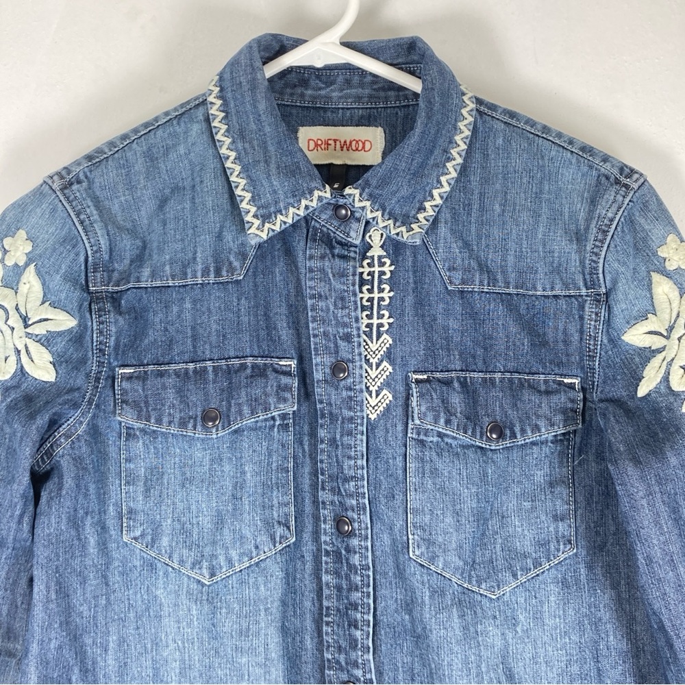 Driftwood Lana Shirt Floral Embroidered Chambray Boho Size S Blue Cotton - Picture 5 of 15